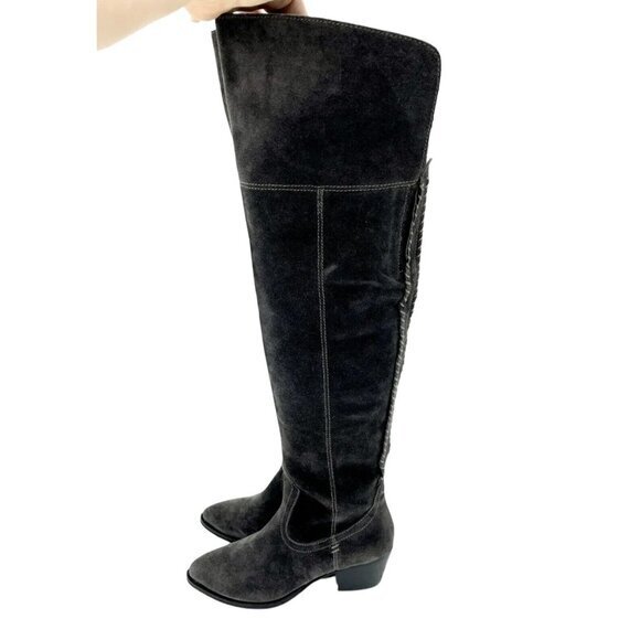 Dolce Vita Silas Grey Suede Leather Over the Knee Western Boots SZ